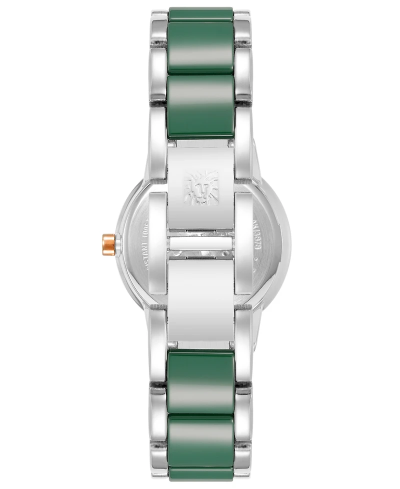 Anne Klein Women's Three-Hand Quartz Silver-Tone Alloy with Green Ceramic Bracelet Watch, 32mm