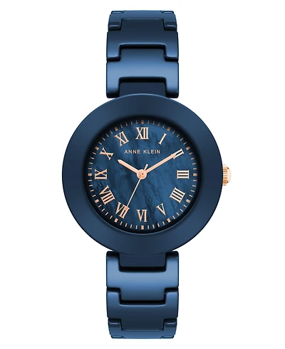 Anne Klein Women's Three-Hand Quartz Navy Ceramic Bracelet Watch, 24.5mm