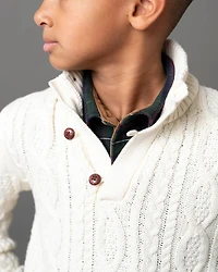 Hope & Henry Baby Boys Organic Mock Neck Cable Sweater with Buttons