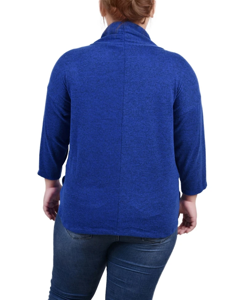 Ny Collection Plus Size 3/4 Sleeve Crossover Cowl Neck Top