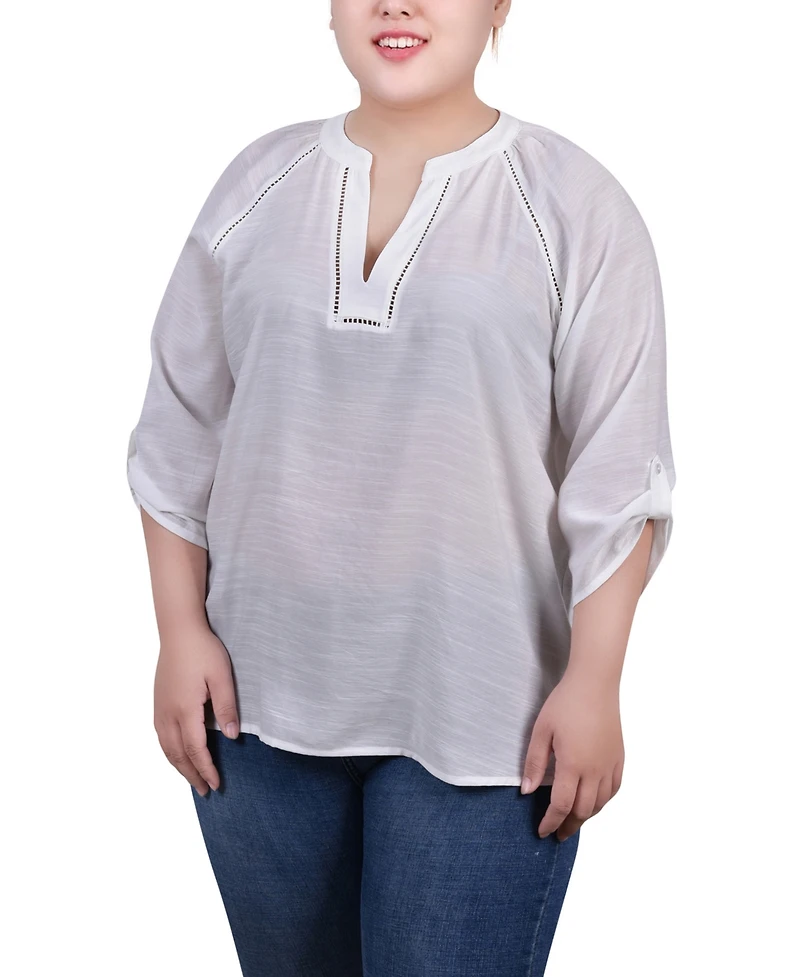 Ny Collection Plus Raglan Sleeve Split Neck Blouse