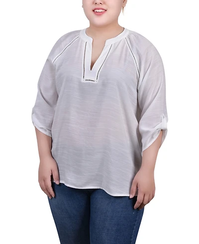 Ny Collection Plus Raglan Sleeve Split Neck Blouse