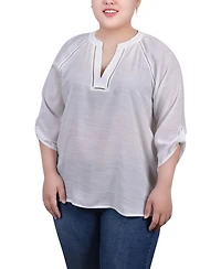 Ny Collection Plus Raglan Sleeve Split Neck Blouse