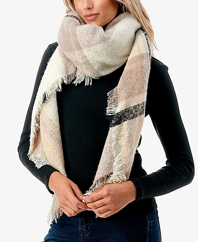 Marcus Adler Women's Cozy Plaid Fringe-Trim Blanket Scarf