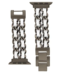 Steve Madden Women's White Faux Leather and Black Double Chain Alloy Metal Bracelet designed for Apple Watch 42mm (Series 10) & 38/40/41mm