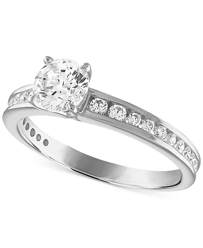 Alethea Certified Diamond Channel-Set Engagement Ring (1 ct. t.w.) in 14k White Gold featuring diamonds with the De Beers Code of Origin, Created for
