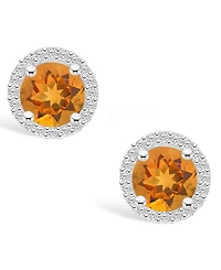 Macy's Citrine (1-1/2 ct. t.w.) and Lab Grown Sapphire (1/5 ct. t.w.) Halo Studs in 10K White Gold