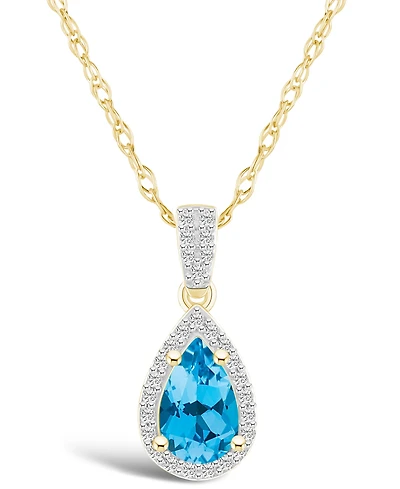 Macy's Topaz (1-1/10 ct. t.w.) and Lab Grown Sapphire (1/6 ct. t.w.) Halo Pendant Necklace in 10K Yellow Gold