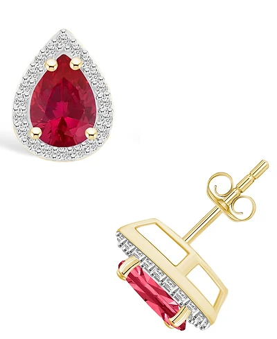 Lab Grown Ruby (1-1/2 ct. t.w.) and Lab Grown Sapphire (1/5 ct. t.w.) Halo Studs in 10K Yellow Gold