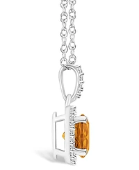 Macy's Citrine (1-1/4 ct. t.w.) and Lab Grown Sapphire (1/6 ct. t.w.) Halo Pendant Necklace in 10K White Gold