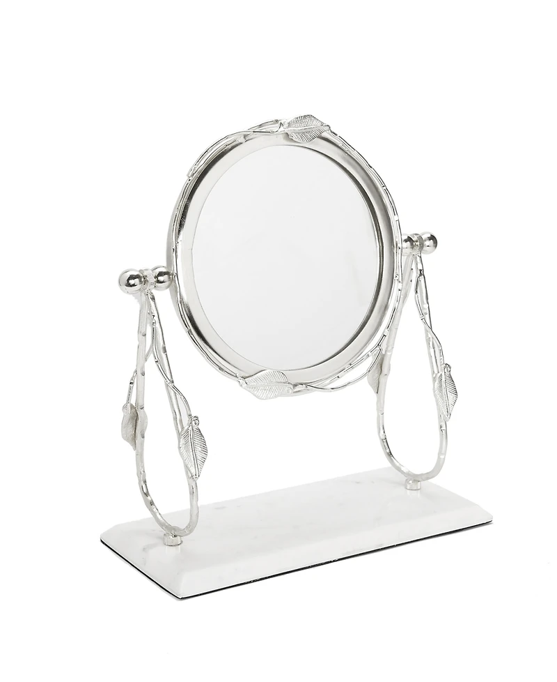Classic Touch Table Mirror with Leaf Design Border and Marble Base, 4" x 14"