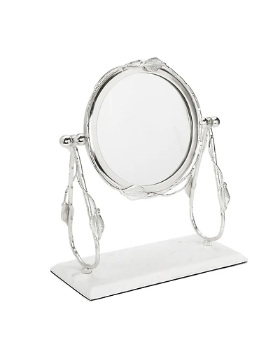 Classic Touch Table Mirror with Leaf Design Border and Marble Base, 4" x 14"