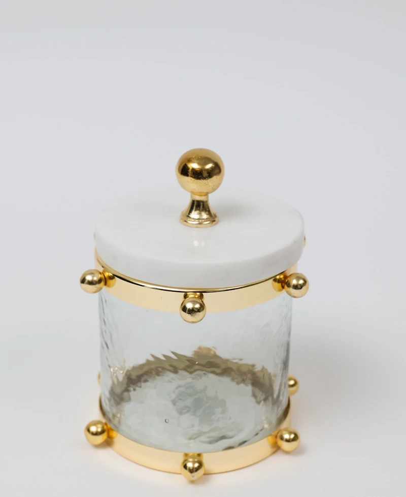 Classic Touch Hammered Glass Canister with Ball Design and Marble Cover Set, 2 Piece