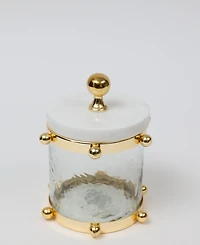 Classic Touch Hammered Glass Canister with Ball Design and Marble Cover Set, 2 Piece