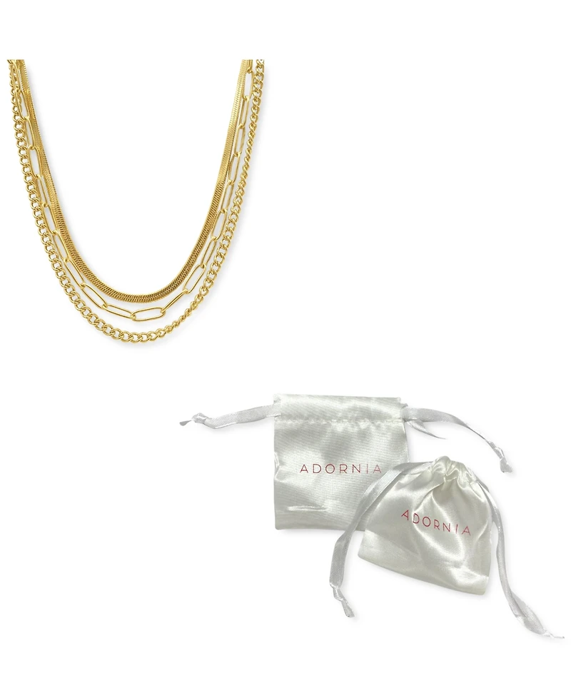Adornia Curb Chain, Paper Clip Chain, and Herringbone Chain Necklace Set