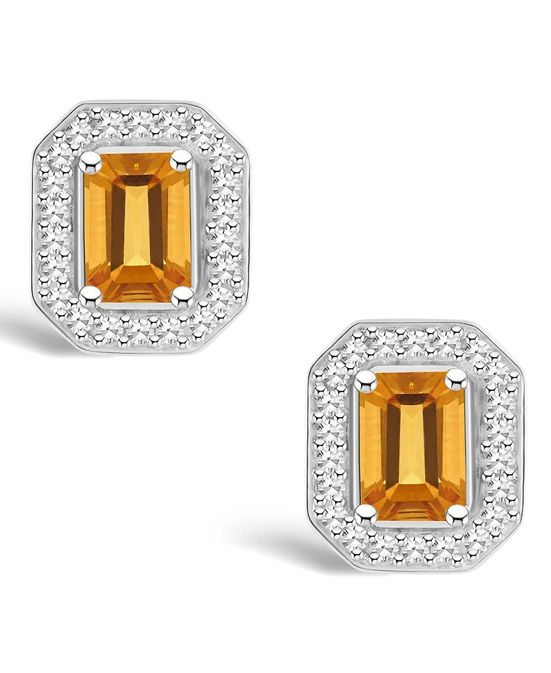 Macy's Citrine (1-1/10 ct. t.w.) and Diamond (1/5 ct. t.w.) Halo Studs in Sterling Silver