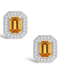 Macy's Citrine (1-1/10 ct. t.w.) and Diamond (1/5 ct. t.w.) Halo Studs in Sterling Silver