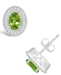Macy's Peridot (1-1/10 ct. t.w.) and Diamond (1/5 ct. t.w.) Halo Studs in Sterling Silver
