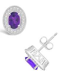 Macy's Amethyst (9/10 ct. t.w.) and Diamond (1/5 ct. t.w.) Halo Studs in Sterling Silver
