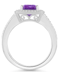 Macy's Amethyst (1-1/2 ct. t.w.) and Diamond (1/4 Halo Ring Sterling Silver