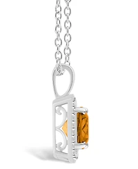 Macy's Citrine (1-1/2 ct. t.w.) and Diamond (1/7 ct. t.w.) Halo Pendant Necklace in Sterling Silver