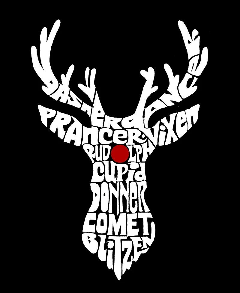 La Pop Art Men's Santa's Reindeer Word Hooded Sweatshirt