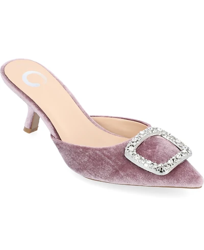 Journee Collection Women's Rishie Ornamented Kitten Heel Velvet Slip On Pumps