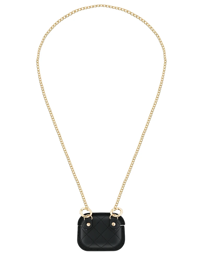 Anne Klein Women's Black Faux Leather Quilted Case with Crossbody Chain designed for AirPods Pro