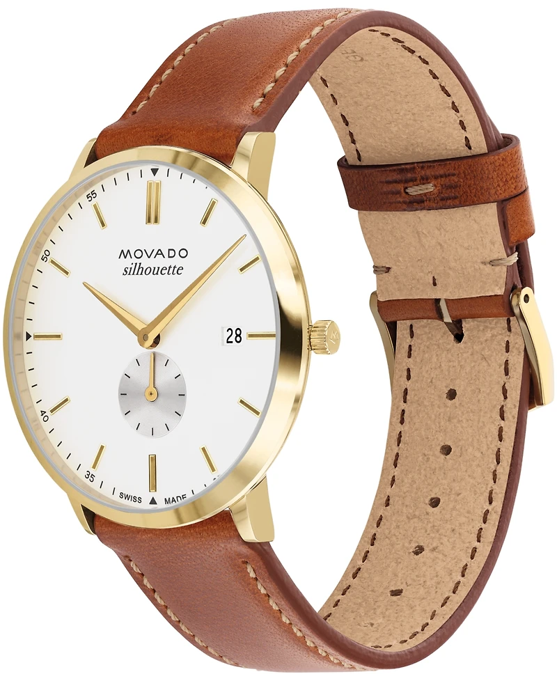 Movado Men's Heritage Silhouette Swiss Quartz Cognac Genuine Leather Strap Watch 40mm