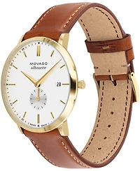 Movado Men's Heritage Silhouette Swiss Quartz Cognac Genuine Leather Strap Watch 40mm
