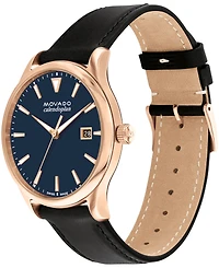Movado Men's Heritage Calendoplan Swiss Quartz Black Genuine Leather Strap Watch 40mm