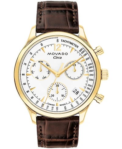 Movado Men's Heritage Circa Swiss Quartz Chronograph Brown Genuine Leather Strap Watch 43mm