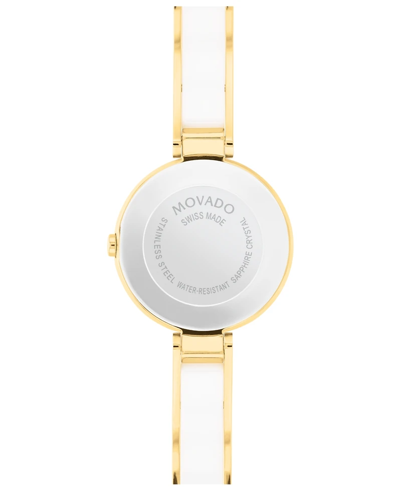 Movado Women's Moda Swiss Quartz White Ceramic Yellow Pvd Bangle Watch 24mm