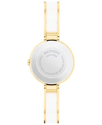 Movado Women's Moda Swiss Quartz White Ceramic Yellow Pvd Bangle Watch 24mm