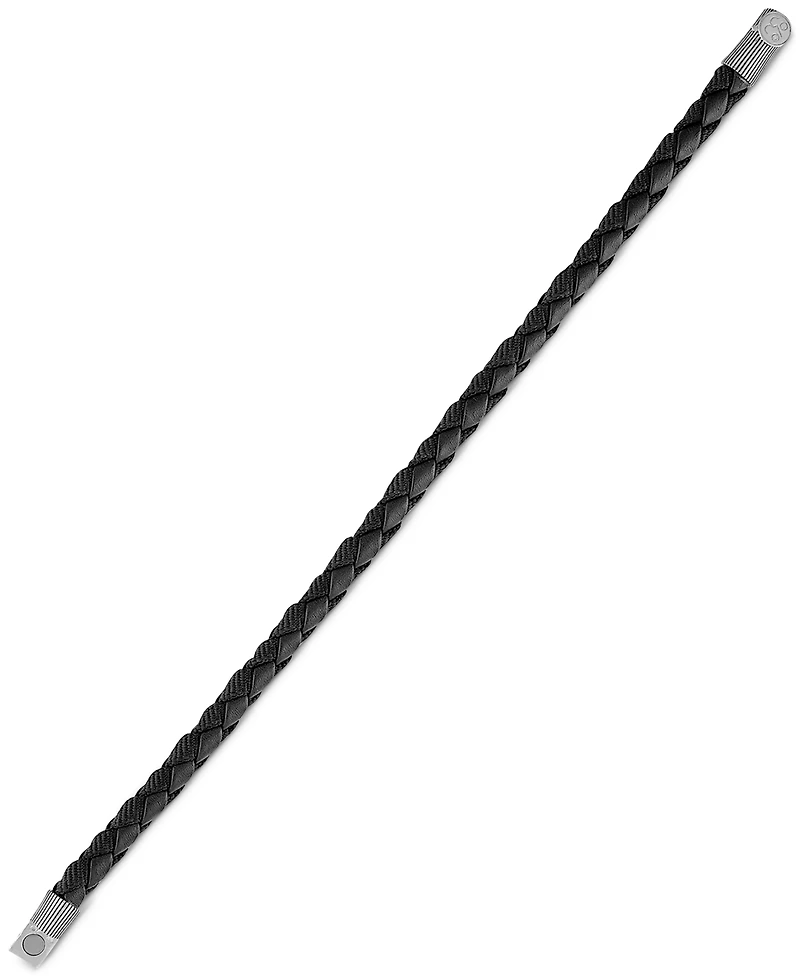Esquire Men's Jewelry Black Leather Woven Bracelet Sterling Silver (Also Brown & Blue Leather), Created for Macy's