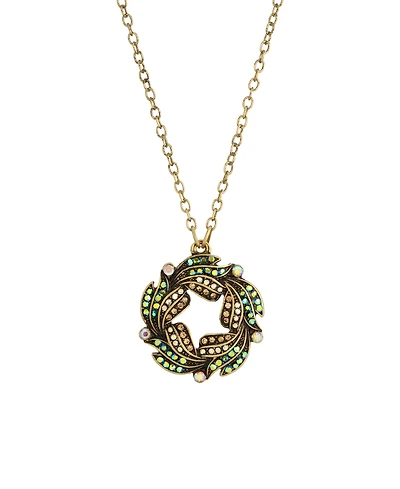 2028 Gold-Tone Blue Iridescent Aurora Borealis Glass Stone Wreath Necklace