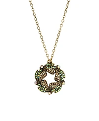 2028 Gold-Tone Blue Iridescent Aurora Borealis Glass Stone Wreath Necklace