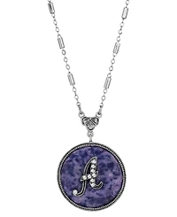 2028 Blue Round Pewter Initial Pendant Necklace
