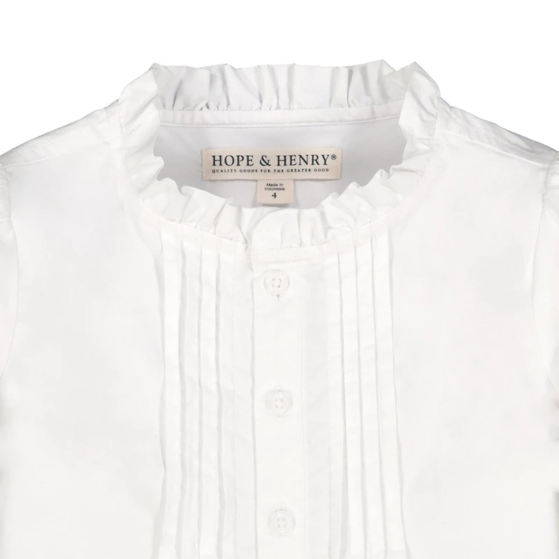 Hope & Henry Baby Girls Long Sleeve Ruffle Neck Button Down Blouse with Pintucking