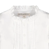 Hope & Henry Baby Girls Long Sleeve Ruffle Neck Button Down Blouse with Pintucking