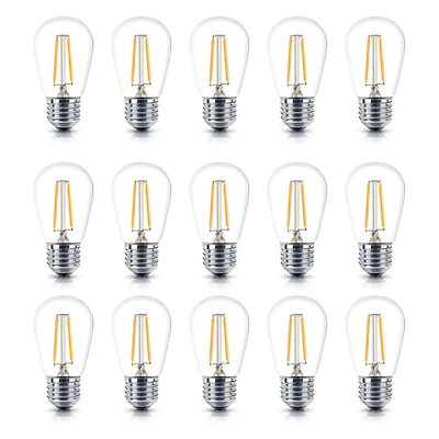 Brightech 15 Pack Bulbs - S14 Bulb E26 Base, 2 Watt, 2500K Warm White Hue