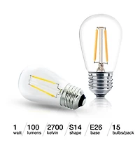Brightech 15 Pack Bulbs - S14 Bulb, E26 Base, 1 Watt, 2700K Soft White Hue