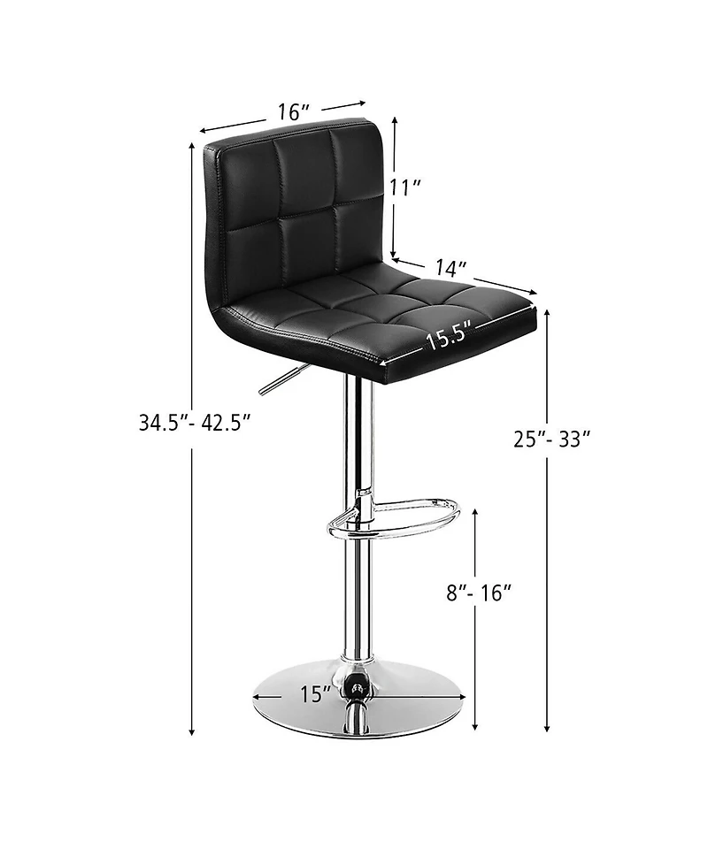 Set of 2 Bar Stools Pu Leather Adjustable Barstool Swivel