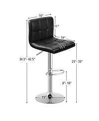 Set of 2 Bar Stools Pu Leather Adjustable Barstool Swivel