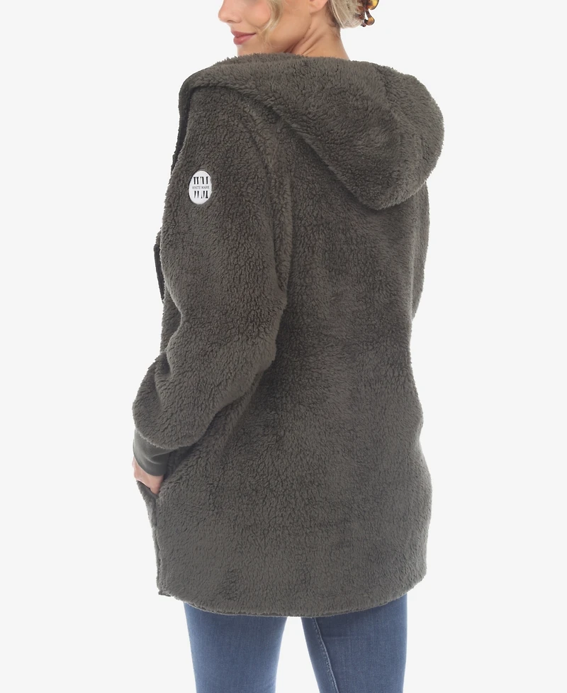 White Mark Women's Plush Hooded with Pockets Jacket