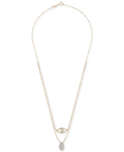 Wrapped Diamond Evil Eye & Hamsa Hand Layered Pendant Necklace (1/6 ct. t.w.) in 10k Gold, 17" + 1" extender, Created for Macy's