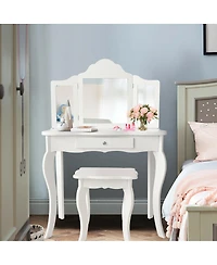 Costway Vanity Table Set Makeup Dressing Table Kids Stool Mirror