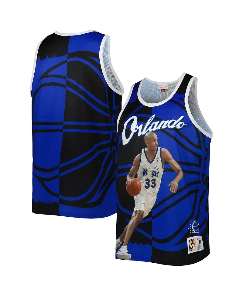 Men's Mitchell & Ness Grant Hill Blue and Black Orlando Magic Sublimated Player Tank Top