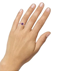 Amethyst Solitaire Chain Link Ring (7/8 ct. t.w.) 14k Rose Gold-Plated Sterling Silver (Also Blue Topaz, Emerald, Sapphire and Ruby)