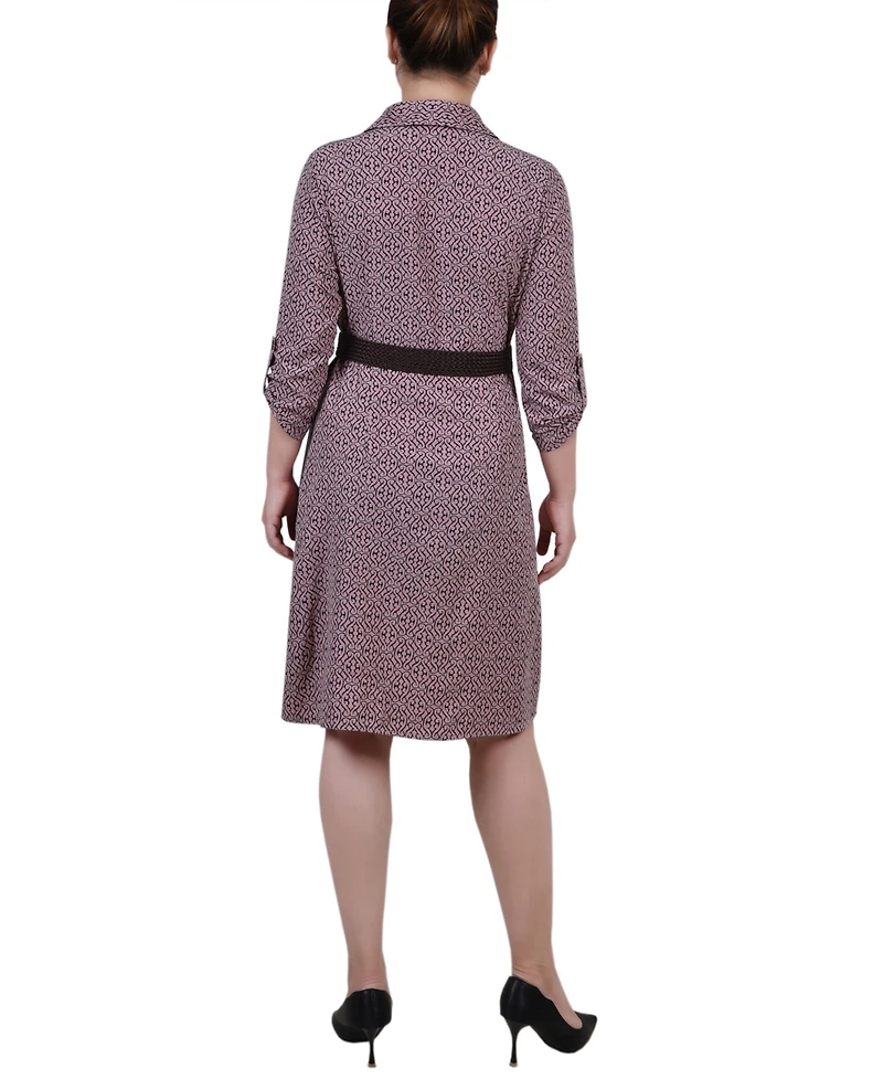 Ny Collection Women's 3/4 Roll Tab Sleeve Shirt Dress